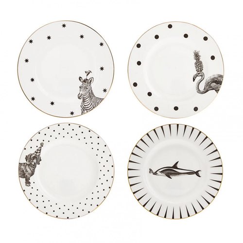 deco table noir et blanc pas cher Set 4 Assiettes Mono Party 16cm