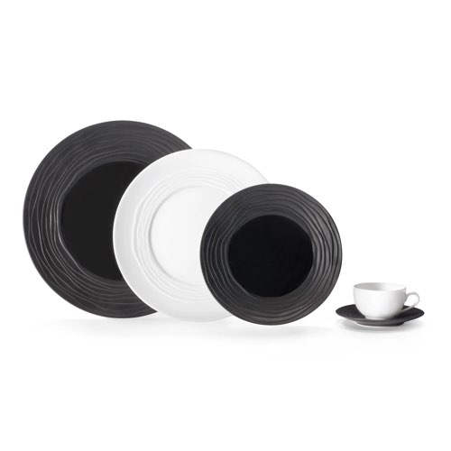 deco table noir et blanc pas cher Coffret 3 assiettes de présentation D31,5cm