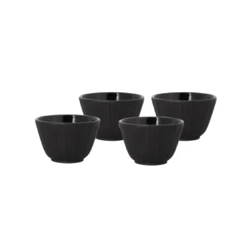 deco table noir et blanc pas cher Lot de 4 tasses à thé en fonte noire mate intérieur verni 12cL