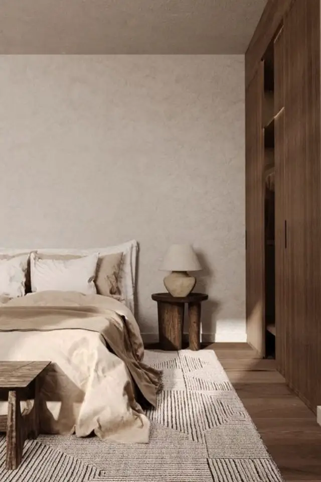decor wabi sabi caracteristiques chambre à coucher adulte couleur neutre tranquillité calme esthétique japonaise exemple déco