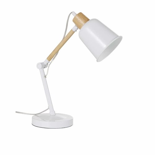 decoration bureau couleur blanc pas cher Lampe de bureau en métal blanc et hévéa