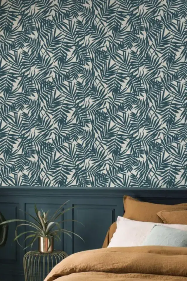 decoration chambre adulte papier peint motif Papier peint vinyle sur intissé Motif palme bleu