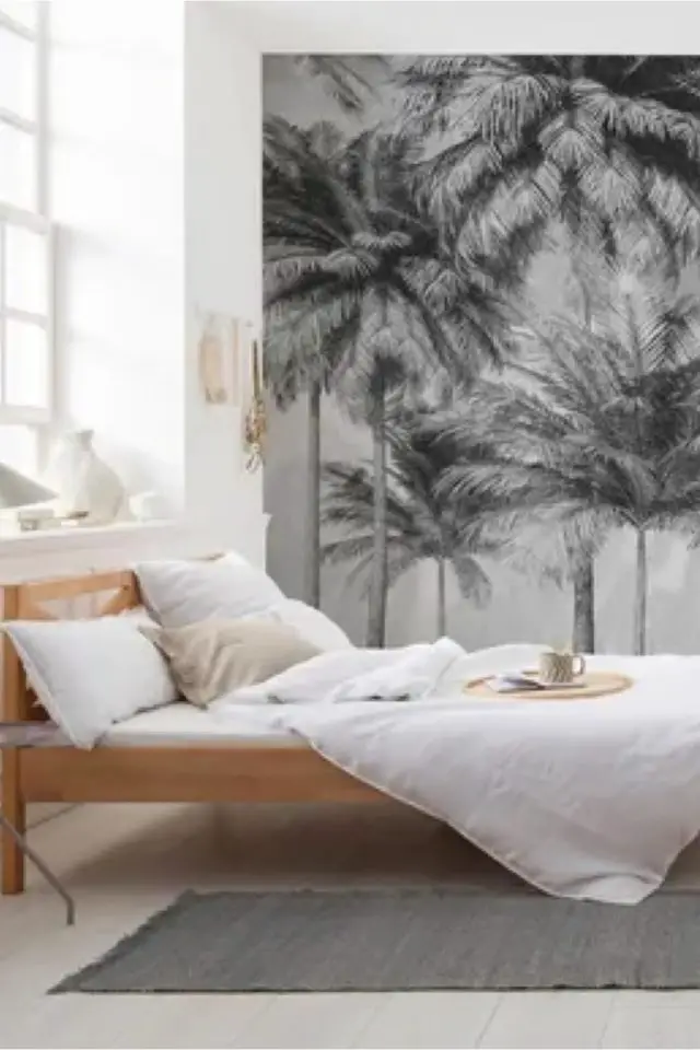 decoration chambre adulte papier peint motif Papier peint panoramique coco paradis gris intissé