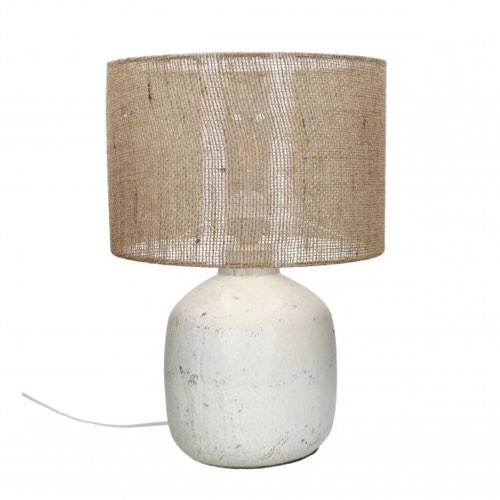 decoration design slow living Lampe à poser en céramique blanc et jute
