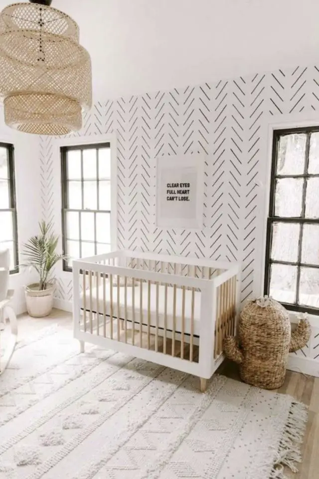 decoration tendance chambre bebe exemple papier peint simple motif en noir et blanc