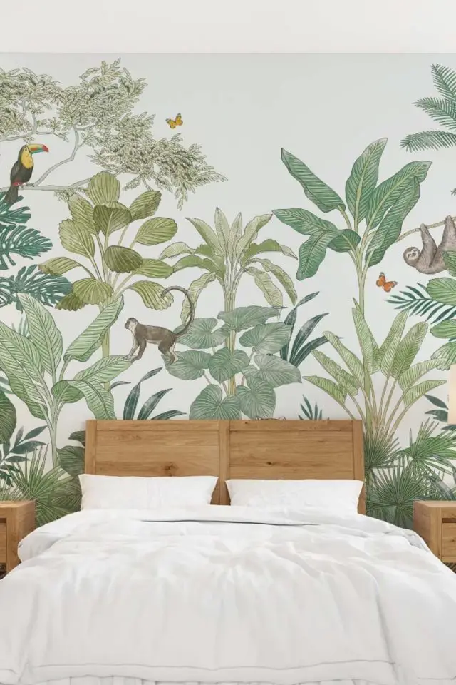decorer chambre revetement mural motif Papier peint intissé panoramique imprimé jungle 350x270cm