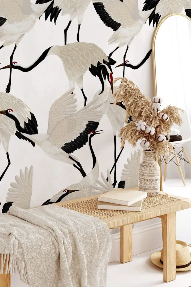 decorer chambre revetement mural motif Papier Peint Hérons Blancs 250x200 cm