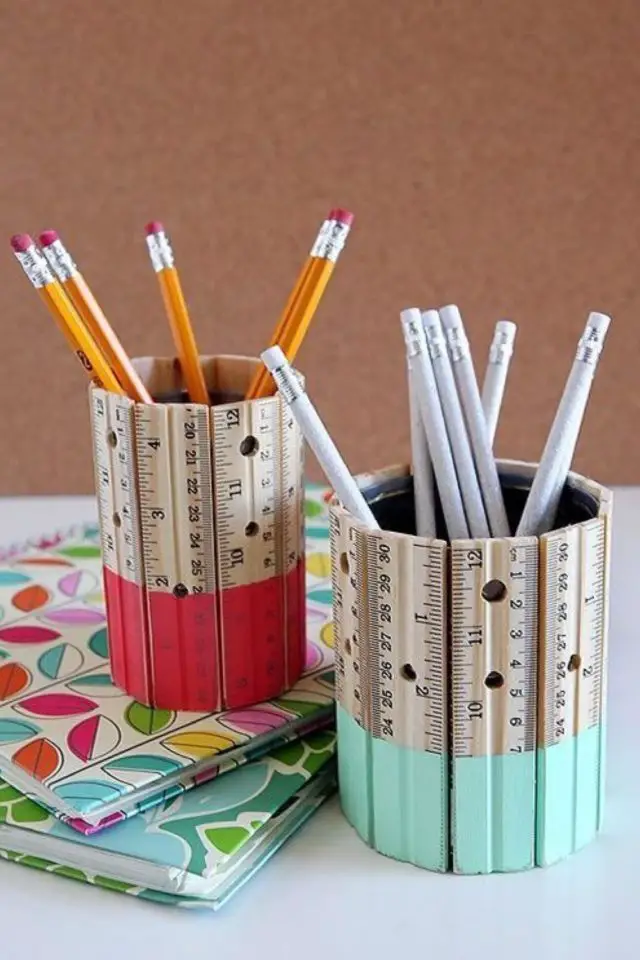 diy personnaliser fournitures scolaires rentree pot à crayon récup règles en bois boite de conserve peinture facile à faire