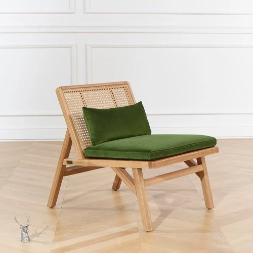fauteuil design cannage maisons du monde Fauteuil scandinave en chêne, cannage et velours vert vintage