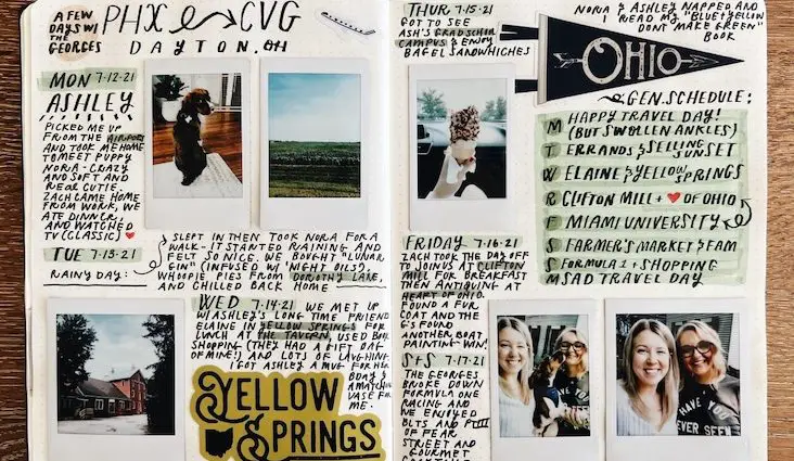 journal de voyage avec polaroid exemple photos souvenirs activité adulte vacances détente loisir créatif