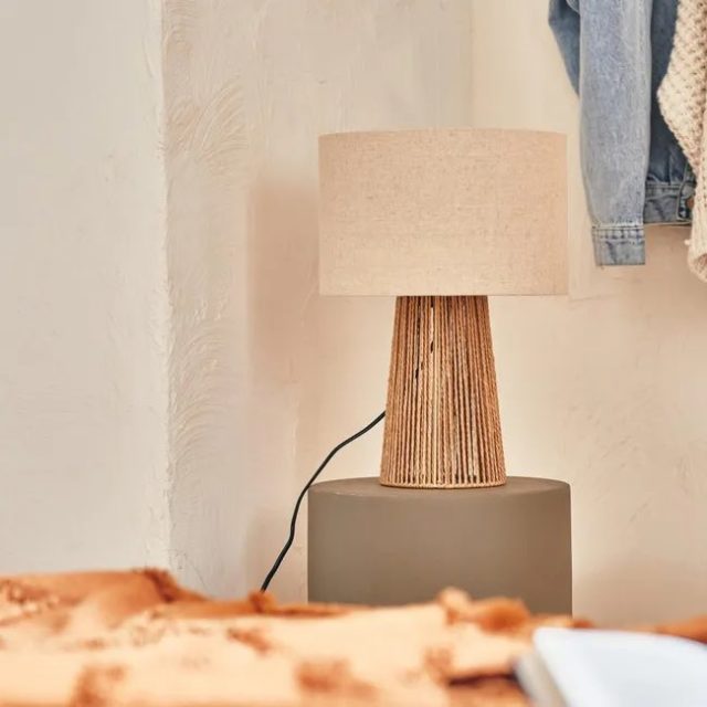 luminaire salon sejour pas cher Lampe e27 corde naturel/tissu blanc