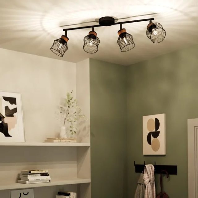 luminaire salon sejour pas cher Rampe 4 spots, design, métal noir