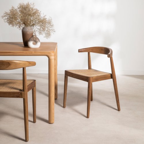 meuble deco cuisine style slowlife scandi Lot de 2 chaises en teck et cannage