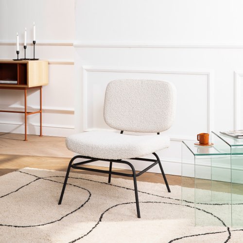 meuble deco design couleur ecru Fauteuil lounge en métal et tissu bouclette