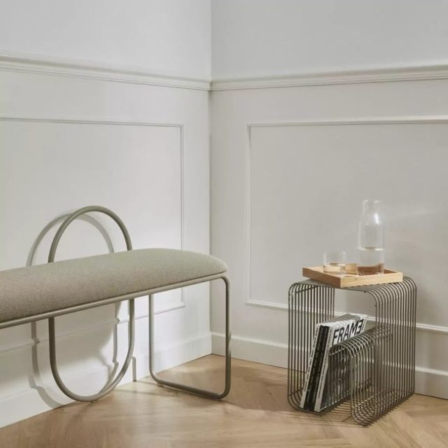 meuble design minimaliste salon Banc en bouclé taupe 110 x 39 cm