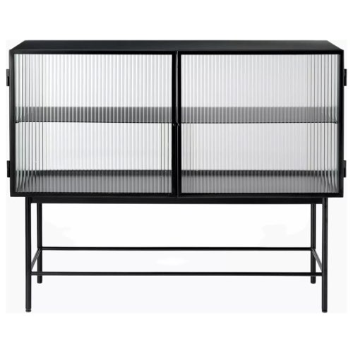 meuble design salle a manger masculine Buffet en acier noir 110 x 90 x 40 cm verre strié moderne