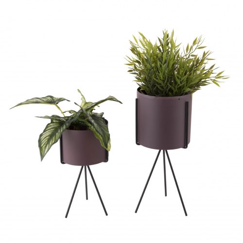 meuble design vintage et plantes vertes 2 cache-pots rond en métal