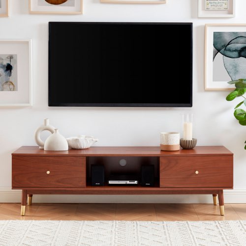 meuble design vintage et plantes vertes Meuble TV vintage en bois