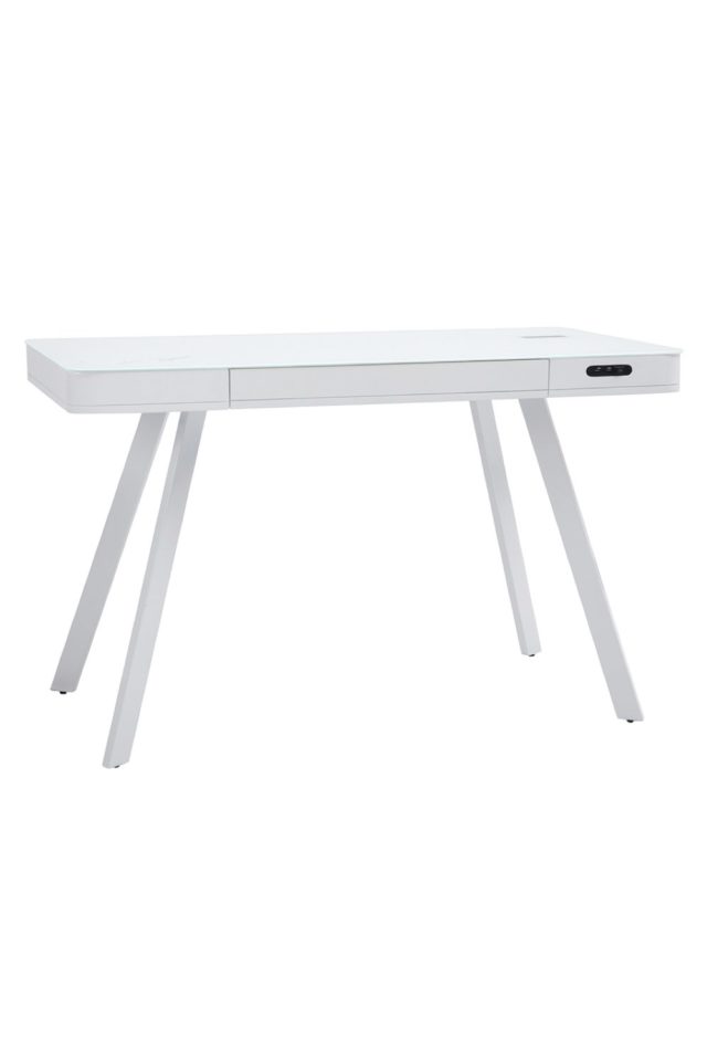 meuble enfant bureau bonne qualite Bureau connecté multimédia avec tiroir en verre et métal blanc L120 cm