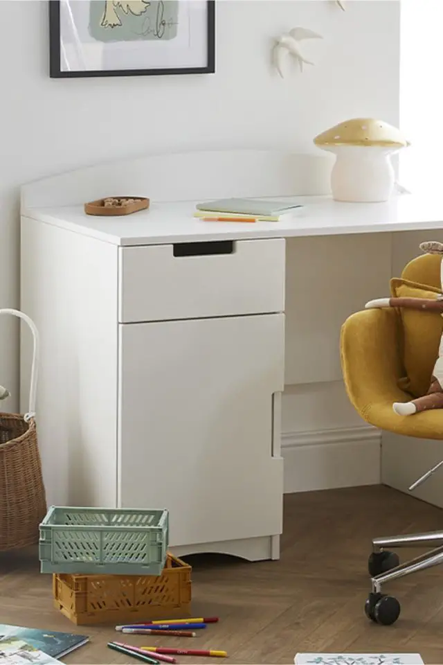 meuble enfant bureau bonne qualite Bureau enfant avec rangements scandinave blanc L100 cm école primaire