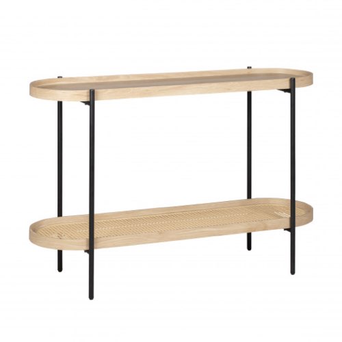 meuble entree minimaliste moderne Console en bois, cannage et métal l120xh78cm