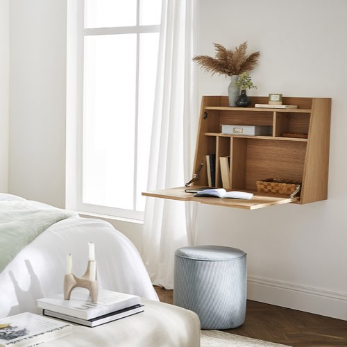 meuble malin petit appartement studio gain de place Bureau mural avec rangements scandinave bois clair chêne L78 cm