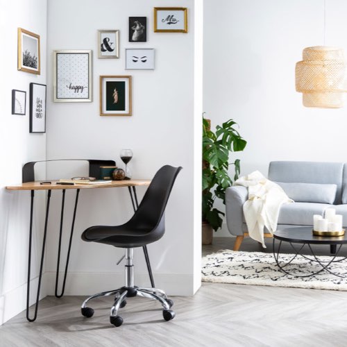 meuble malin petit appartement studio gain de place Bureau d'angle design bois clair et métal noir L98 cm