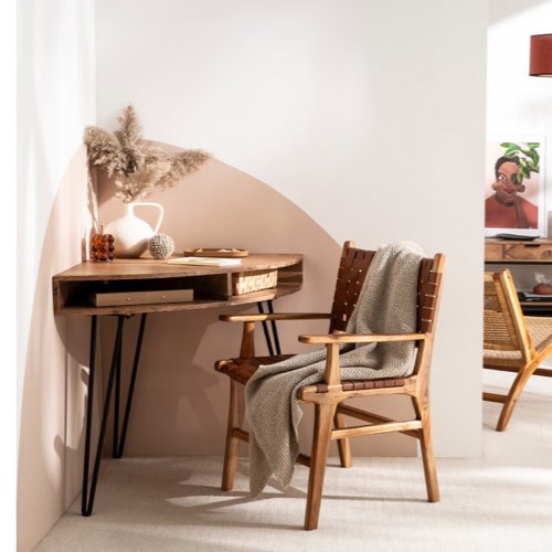 meuble malin petit appartement studio gain de place Bureau d'angle avec rangements bois massif et métal noir L75 cm