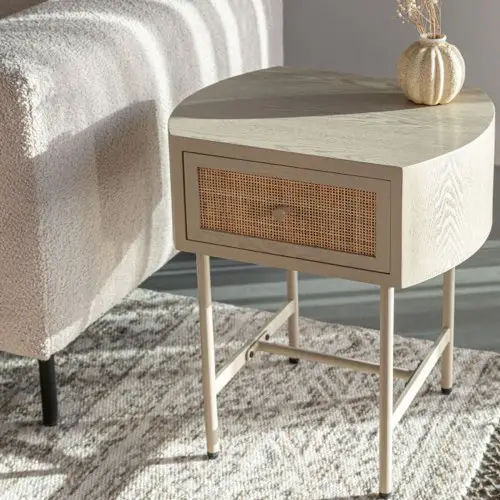 meuble petite chambre adulte moderne Table de chevet 1 tiroir en bois et métal féminin chic