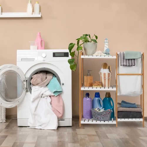 meuble rangement appoint salle de bain pas cher Etagère de salle de bain avec panier à linge