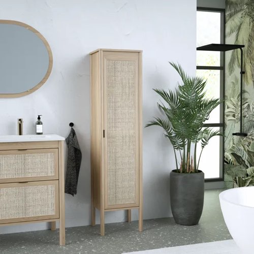 meuble rangement appoint salle de bain pas cher Colonne, 1p l.40 x H.160 x P.35 cm, plaqué chêne naturel, Boho