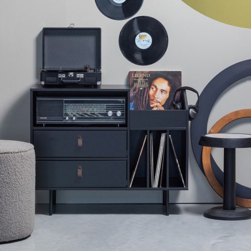 meuble rangement disque vinyle bonne qualite Meuble de rangement à vinyles en bois élégant chic noir