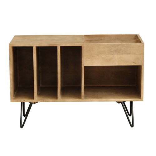 meuble rangement vinyle pas cher deco Buffet de rangement vinyles en bois manguier massif et métal L90 cm