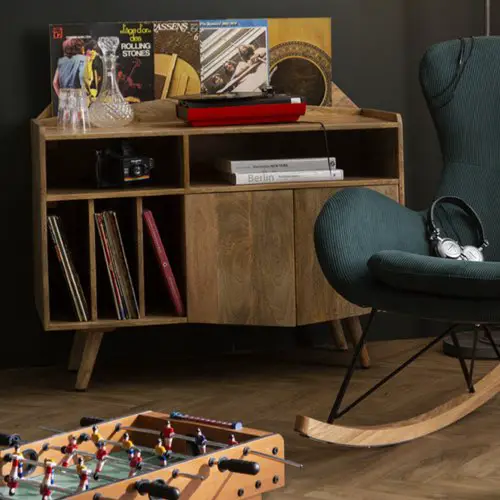 meuble rangement vinyle pas cher deco Buffet meuble de rangement vinyles en bois clair manguier massif L105 cm
