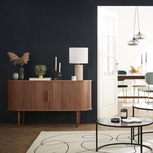 meuble salon style vintage mid century modern Buffet vintage en bois foncé noyer 2 portes coulissantes L138 cm