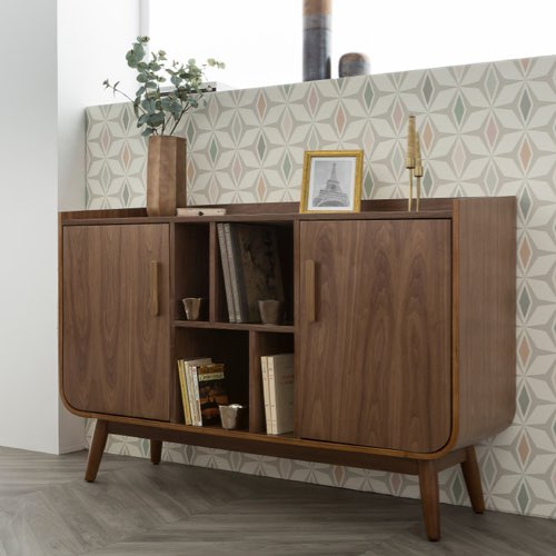 meuble salon style vintage mid century modern Buffet vintage en bois foncé noyer 2 portes L122 cm