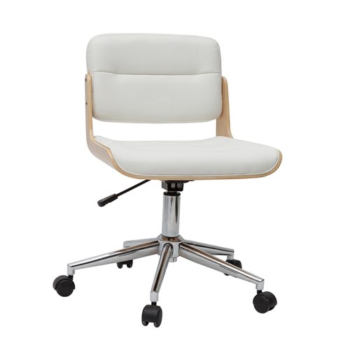 mobilier bureau moderne couleur blanc Chaise de bureau à roulettes design blanc, bois clair et acier chromé