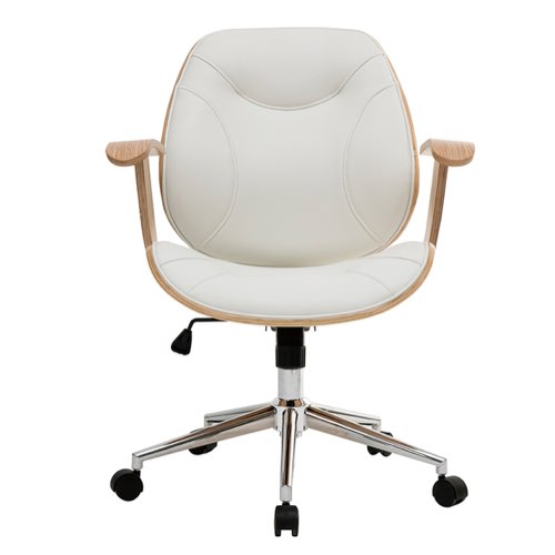 mobilier bureau moderne couleur blanc Chaise de bureau à roulettes design blanc, bois clair et acier