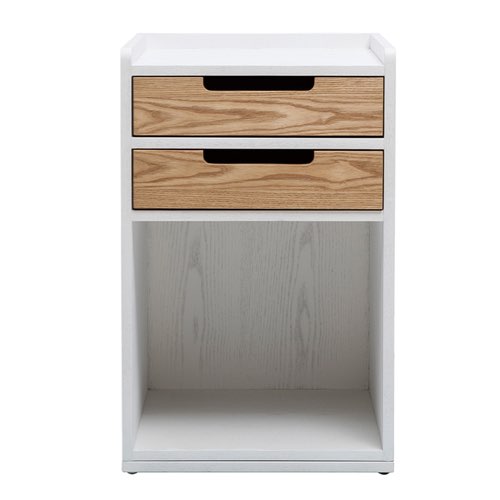 mobilier bureau moderne couleur blanc Caisson de bureau 2 tiroirs scandinave blanc et bois clair