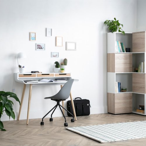 mobilier bureau moderne couleur blanc Bureau avec rangements scandinave bois clair et blanc L110 cm