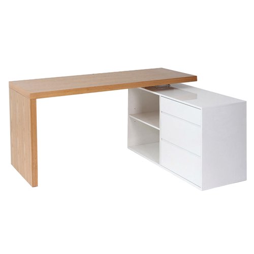mobilier bureau moderne couleur blanc Bureau modulable design blanc brillant et bois clair