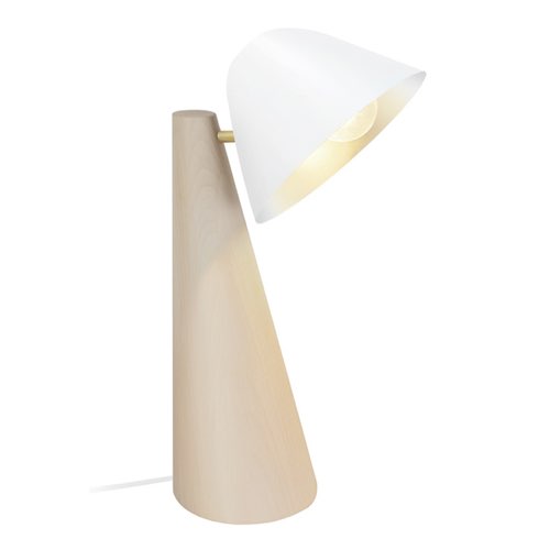 mobilier entree style minimaliste pas cher Lampe à poser scandinave en bois clair et blanc H42 cm