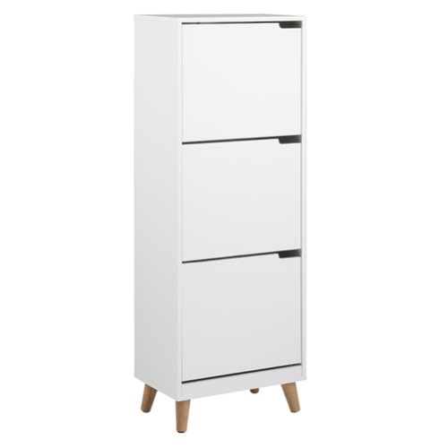 mobilier entree style minimaliste pas cher Meuble à chaussures scandinave blanc et bois 3 casiers L47 cm