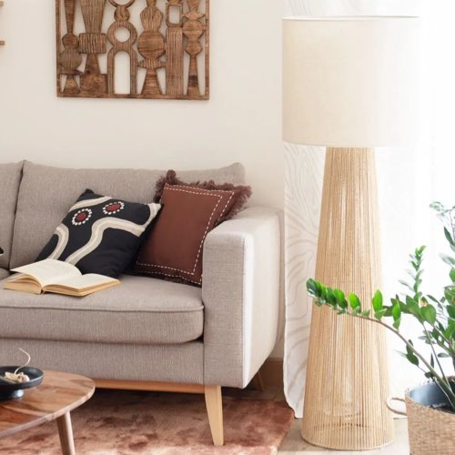objet decoratif style slow living Lampadaire en papier et abat-jours en polyester recyclé beige H141