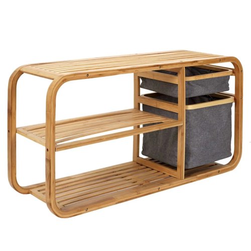 ou acheter banc meuble entree deco Banc d'entrée avec rangements en bambou et tissu gris