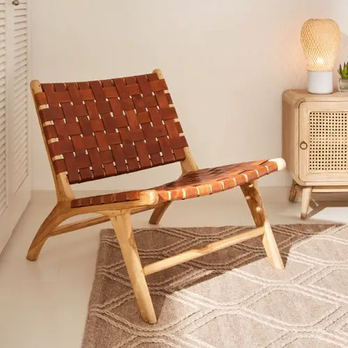 ou acheter fauteuil lounge design bois cannage Fauteuil en bois et cuir