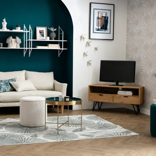 ou acheter petit meuble tv salon moderne Meuble TV d'angle en manguier massif et métal noir L100 cm