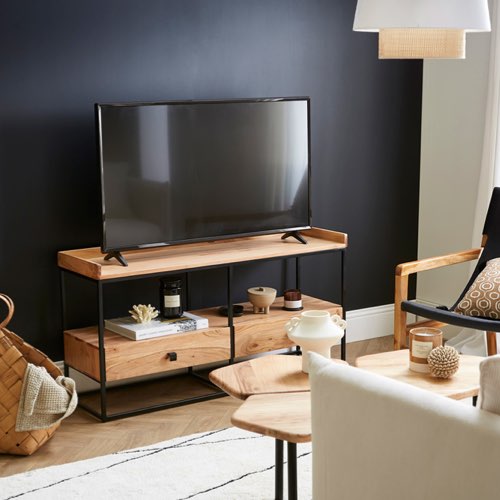 ou acheter petit meuble tv salon moderne Meuble TV industriel bois massif et métal noir L115 cm