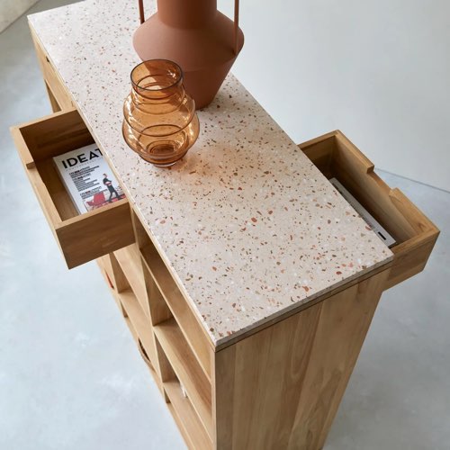 ou trouver meuble deco en terrazzo Console en teck et terrazzo premium rose