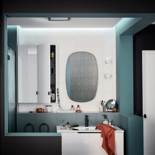 ou trouver miroir arrondi pas cher Miroir ovale Bloom noir, l.50 x H.80 cm salle de bain